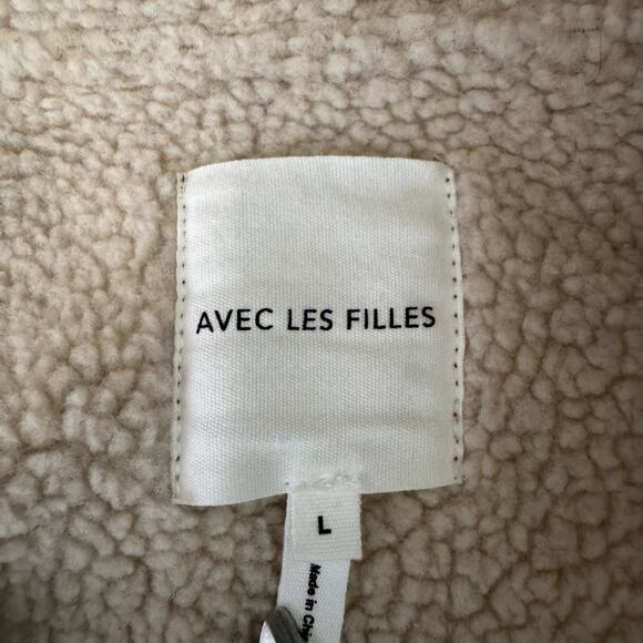 AVEC LES FILLES Coat Large Faux Leather Shearling Moto Jacket Notched Collar - Picture 12 of 15